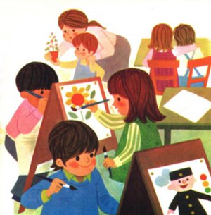 children learning to paint